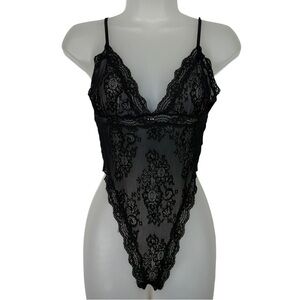 Fredericks of Hollywood Vintage Y2K Black Mesh Sheer Lace Bodysuit Tank Top M